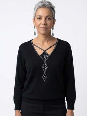 BOB MACKIE | Wearable Art Embellished Cutout Sweater Medium